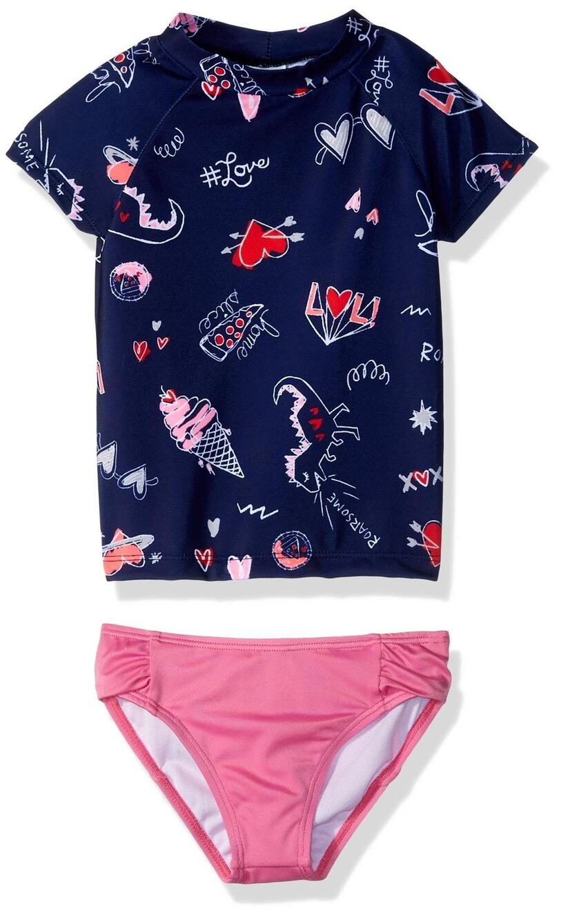 Gymboree Girls' 2-Piece Short Sleeve Rashguard Set Navy Dino Size XL